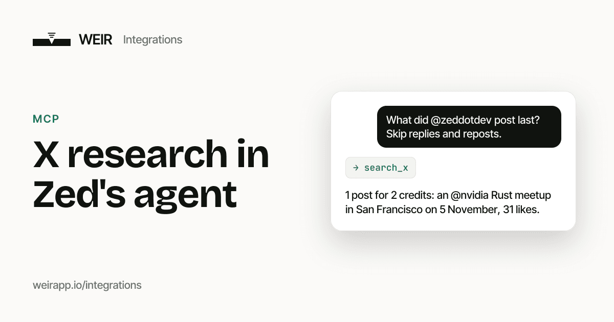 Cover image: X research in Zed's agent