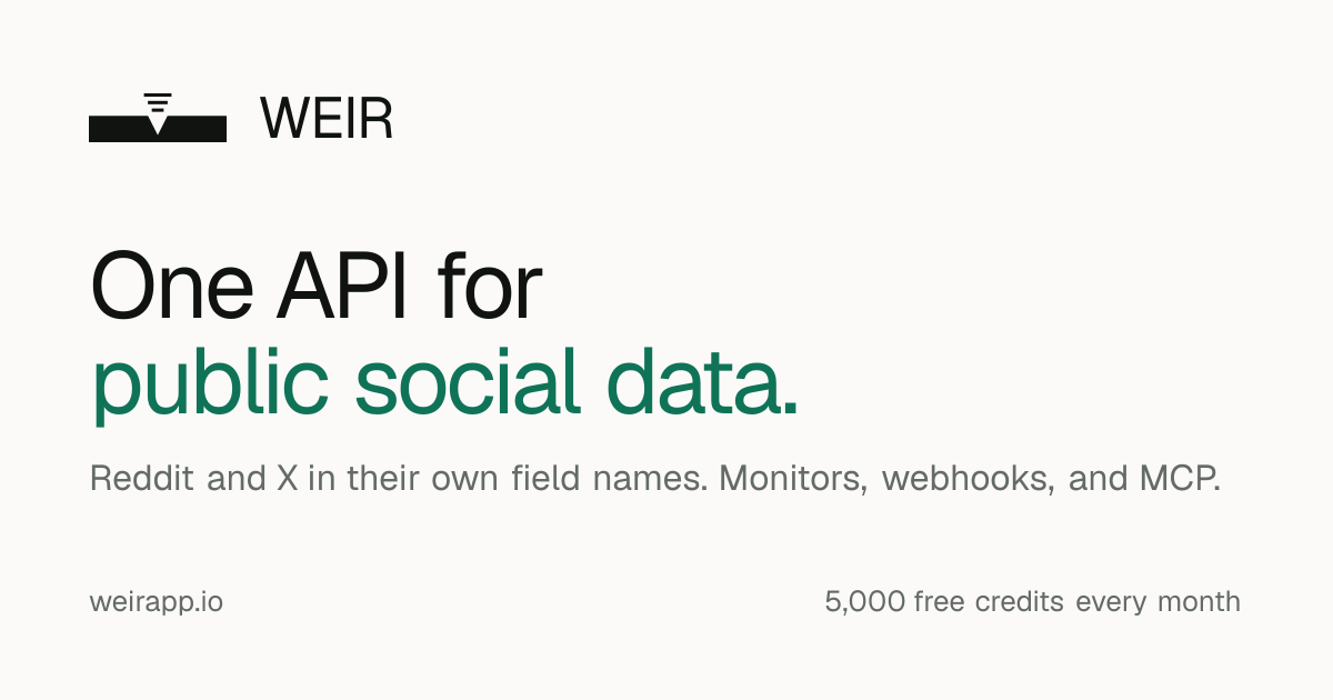 Reddit and X (Twitter) data API and MCP server | Weir